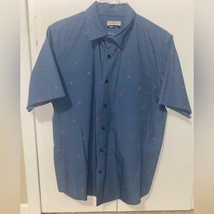 Men’s Magellan Short sleeve button up, blue with red lobsters, Large